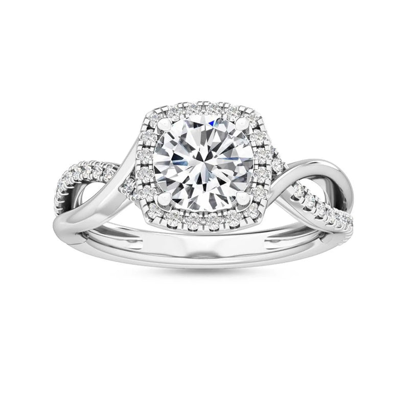 18K Solid Gold 1.13 ct Twisted Infinity Pavé Round Natural Diamond Halo Engagement Ring