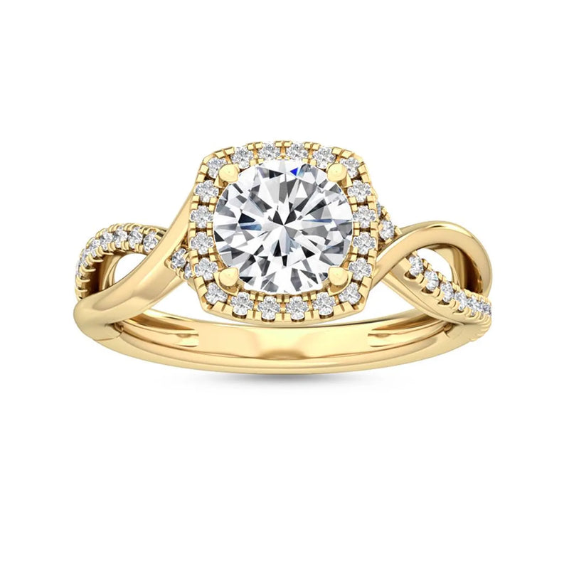 18K Solid Gold 1.13 ct Twisted Infinity Pavé Round Natural Diamond Halo Engagement Ring - Alternate Angle | Riyanika Jewels