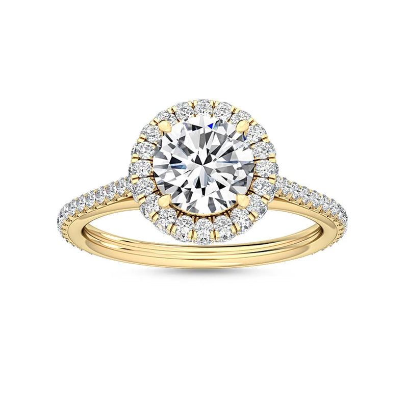 18K Solid Gold 1.11 Carat Round Brilliant Cut Halo Pave Lab Grown Diamond Engagement Ring - Close Up