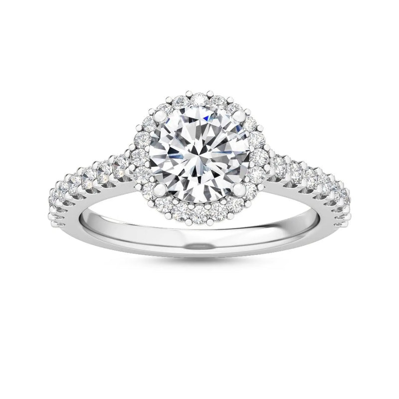 14K 1.5ct Natural Diamond Round Brilliant Cut Halo Engagement Ring