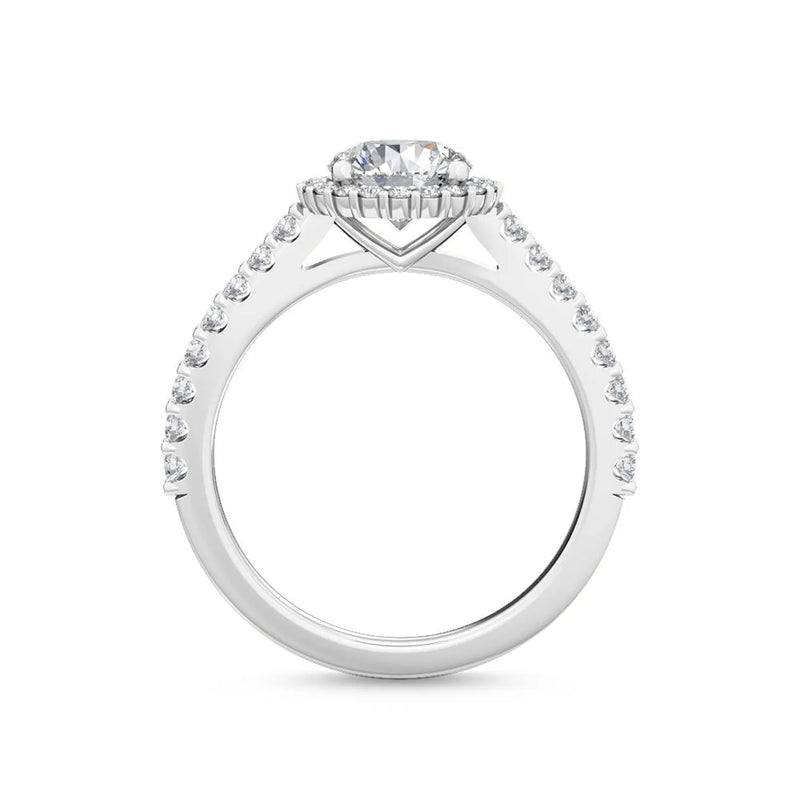 18K Solid Gold 1.47 Ct Round Brilliant Halo Natural Diamond Engagement Ring - Close Up