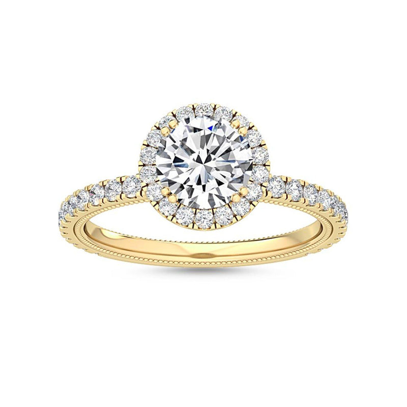 18K Solid Gold 1.58 Ct Round Cut Lab Grown Diamond Halo Engagement Ring - Detail | Riyanika Jewels