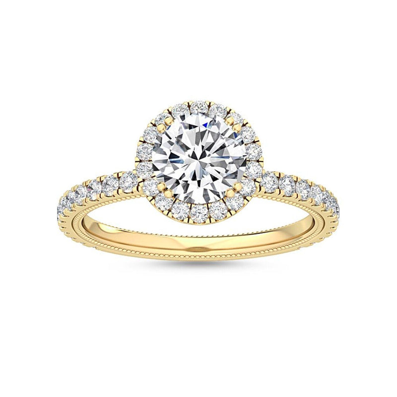 14K 1.5ct Natural Diamond Round Cut Halo Engagement Ring