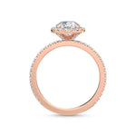 1.54 Carat Round Halo Pavé Natural Diamond Engagement Ring in 18K Gold - Side View | Riyanika Jewels