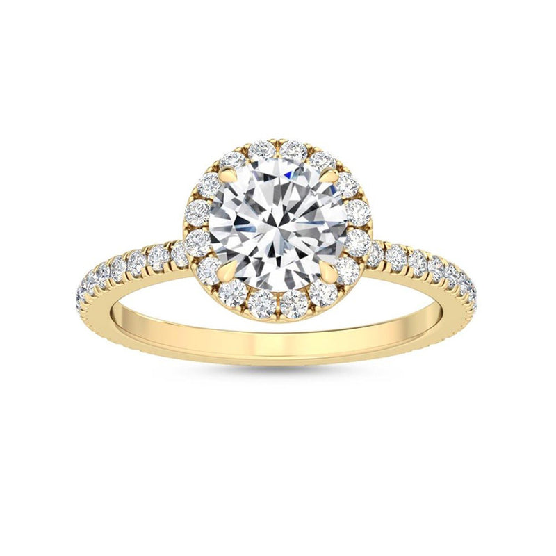 1.54 Carat Round Halo Pavé Natural Diamond Engagement Ring in 18K Gold - Alternate Angle