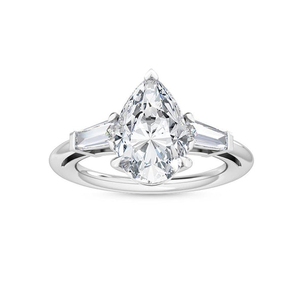 14K 3.5ct Lab Grown Diamond Pear Cut Three Stone Engagement Ring
