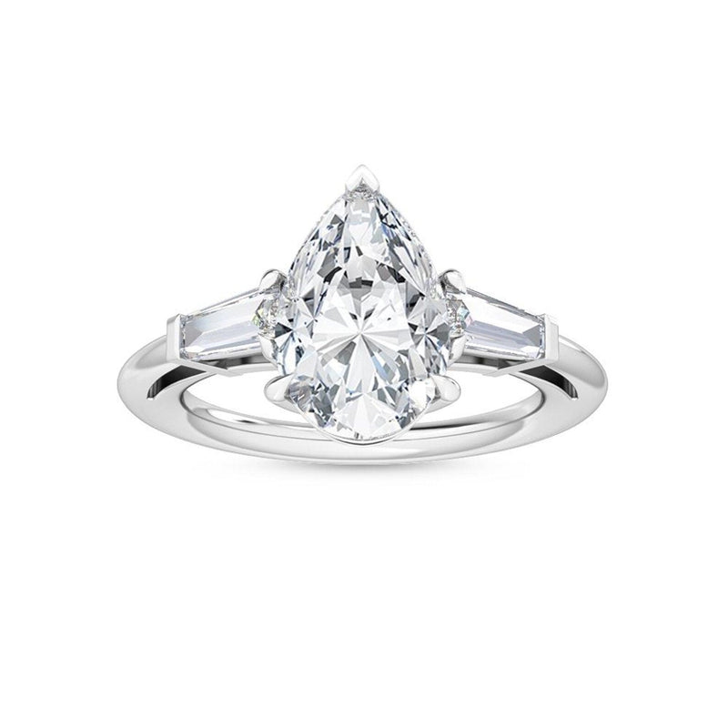 14K 3.5ct Lab Grown Diamond Pear Cut Three Stone Engagement Ring