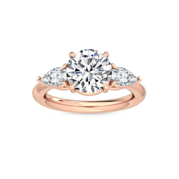2.57 ct Pear & Round Cut Natural Diamond Engagement Ring in 18K Solid Gold - Side View | Riyanika Jewels
