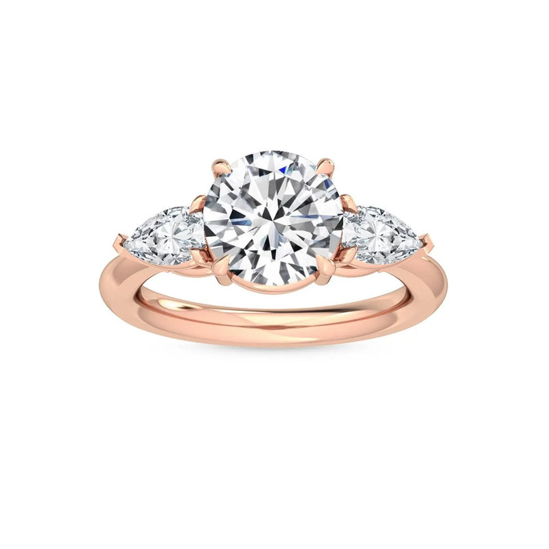 14K 2.5ct Lab Grown Diamond Round Cut Side Stone Engagement Ring