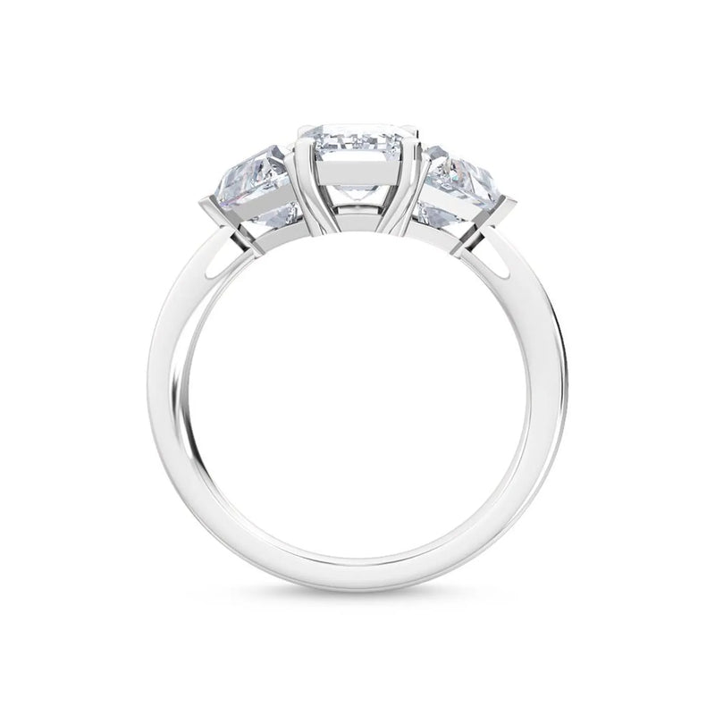 14K 2.5ct Natural Diamond Emerald Cut Three Stone Engagement Ring