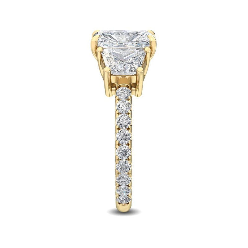 14K 2.5ct Lab Grown Diamond Radiant Cut Three Stone Engagement Ring