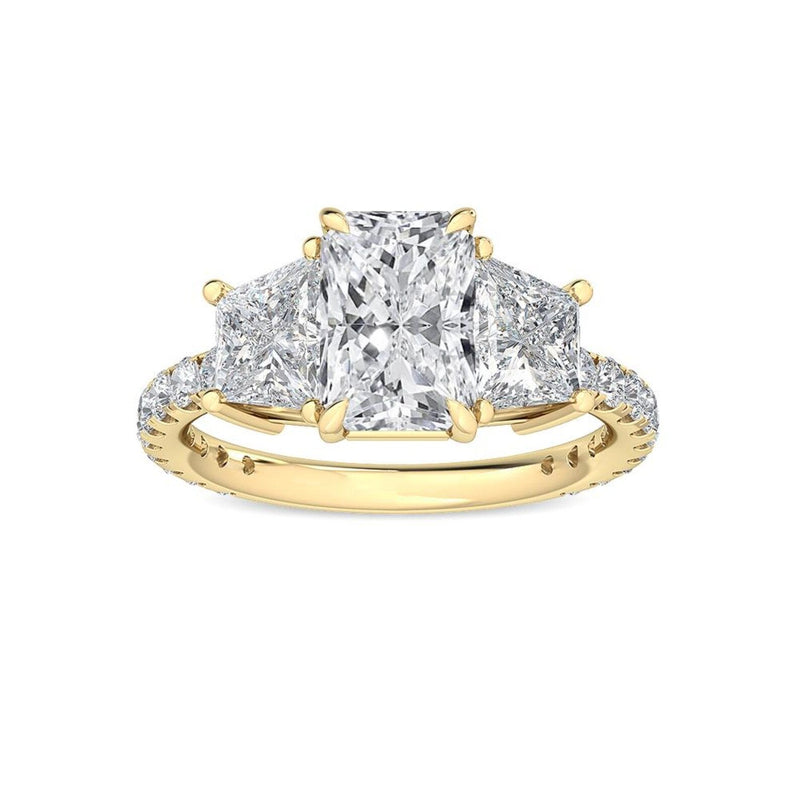 14K 2.5ct Lab Grown Diamond Radiant Cut Three Stone Engagement Ring