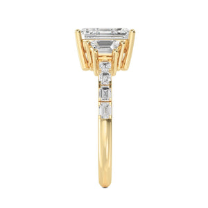 14K 4ct Natural Diamond Emerald Cut Side Stone Engagement Ring