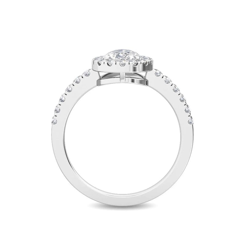 18K Solid Gold 1.44 CT Pear Shaped Lab Grown Diamond Halo Engagement Ring - Close Up
