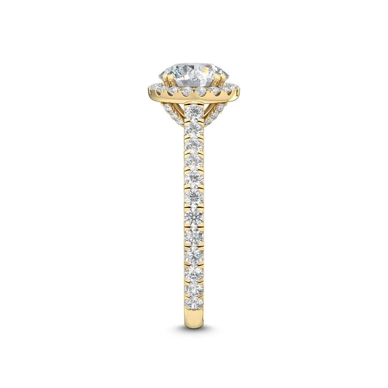 18K Solid Gold 1.69CT Lab Grown Diamond Halo Engagement Ring - Side View | Riyanika Jewels