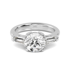 14K 2.5ct Natural Diamond Round Cut Three Stone Engagement Ring