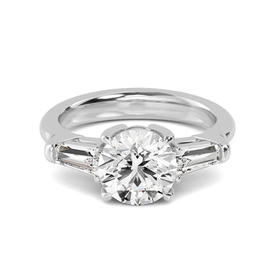 18K Solid Gold 2.53ct Round Cut with Baguette Side Stones Natural Diamond Engagement Ring