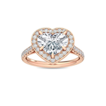 18K Solid Gold 2.53 CT Heart Shape Natural Diamond Halo Pavé Engagement Ring - Side View | Riyanika Jewels