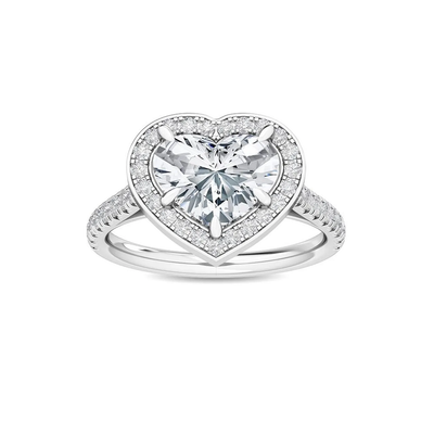 18K Solid Gold 2.53 CT Heart Shape Natural Diamond Halo Pavé Engagement Ring