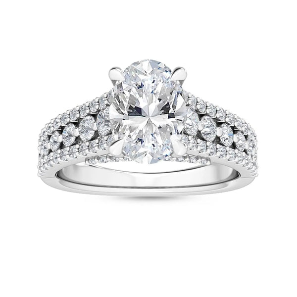 18K Solid Gold 2.42 Ct Oval Split Shank Pavé Natural Diamond Engagement Ring