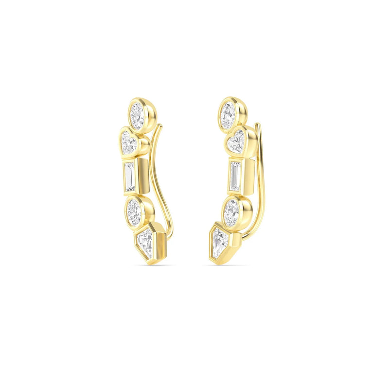 18K Solid Gold 1.41 Ct Natural Multi Shape Natural Diamond Ear Climbers - Alternate Angle