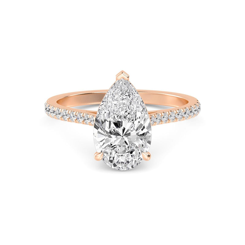 18K Solid Gold 1.67 CT Pear Lab Grown Diamond Engagement Ring with Pave Band and Brilliant Cut - Side View | Riyanika Jewels
