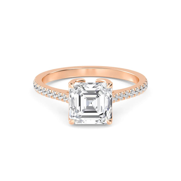 18K Solid Gold 1.74 ct Asscher Cut Solitaire Pave Lab Grown Diamond Engagement Ring - Side View