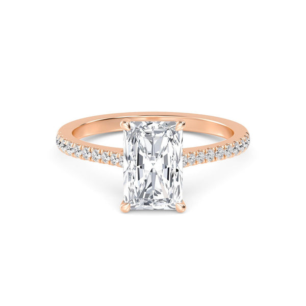 18K Solid Gold 1.69 CT Radiant Cut Solitaire Hidden Halo Lab Grown Diamond Engagement Ring - Side View | Riyanika Jewels