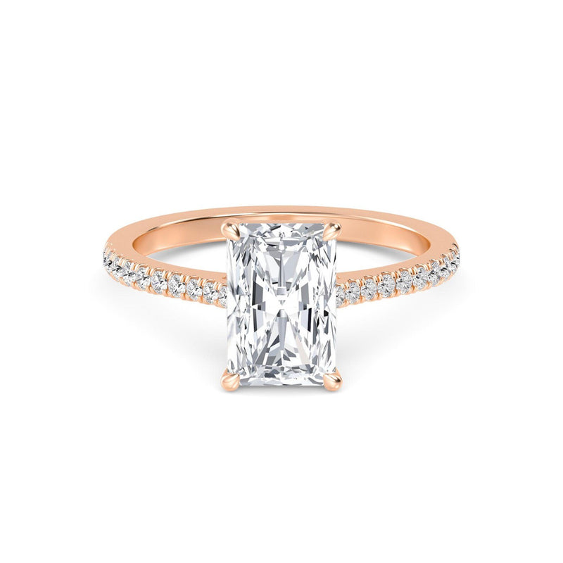 18K Solid Gold 1.69 CT Radiant Cut Solitaire Hidden Halo Lab Grown Diamond Engagement Ring - Side View | Riyanika Jewels
