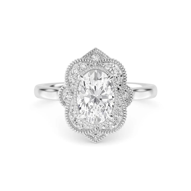 18K Solid Gold 1.25 CT Vintage Oval Halo Natural Diamond Engagement Ring