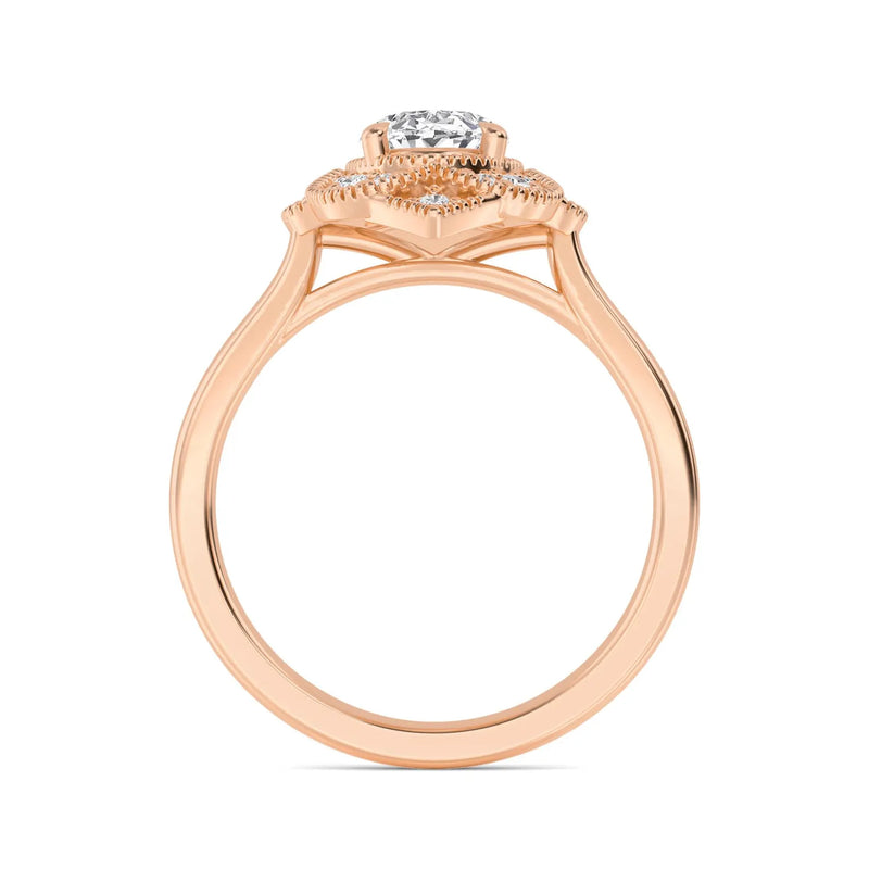 14K 1ct Natural Diamond Oval Cut Halo Engagement Ring