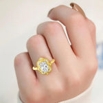 18K Solid Gold 1.25 CT Vintage Oval Halo Lab Grown Diamond Engagement Ring | Art Deco - Close Up