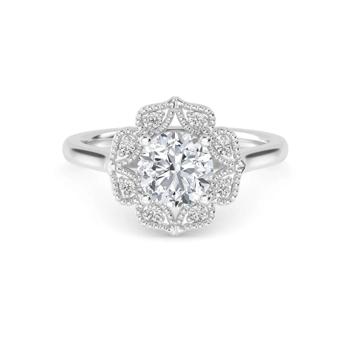 18K 1ct Natural Diamond Round Cut Halo Engagement Ring