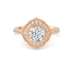 18K Solid Gold 1.50CT Vintage-Inspired Round Brilliant Cut Natural Diamond Floral Halo Engagement - Detail | Riyanika Jewels