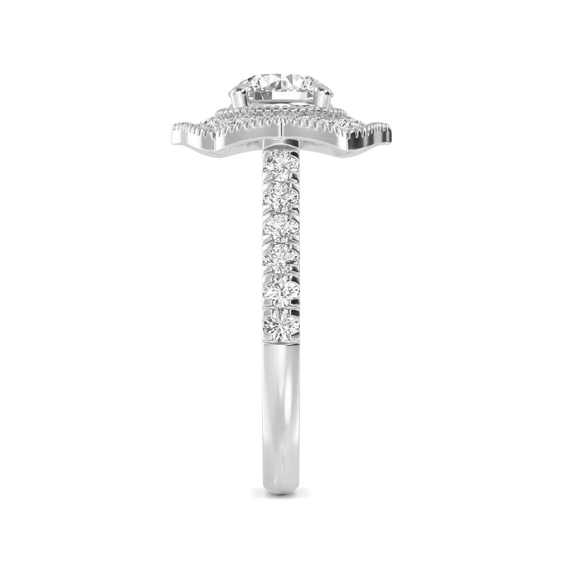 14K 1.5ct Natural Diamond Round Brilliant Cut Halo Engagement Ring