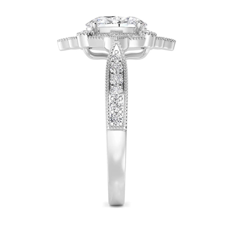 18K Solid Gold 1.36Ct Vintage-Style Double Halo Oval Natural Diamond Engagement Ring - View 6