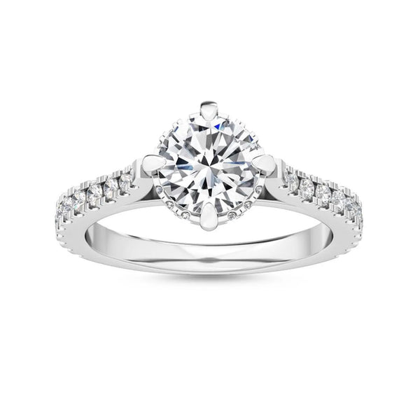 18K Solid Gold 2.87 CT Round Cut Natural Diamond Solitaire with Pave Side Stones Engagement Ring