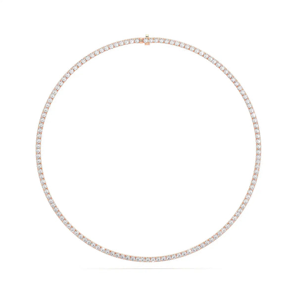 18K Solid Gold 10 CT Natural Diamond Classic Tennis Necklace - Side View | Riyanika Jewels