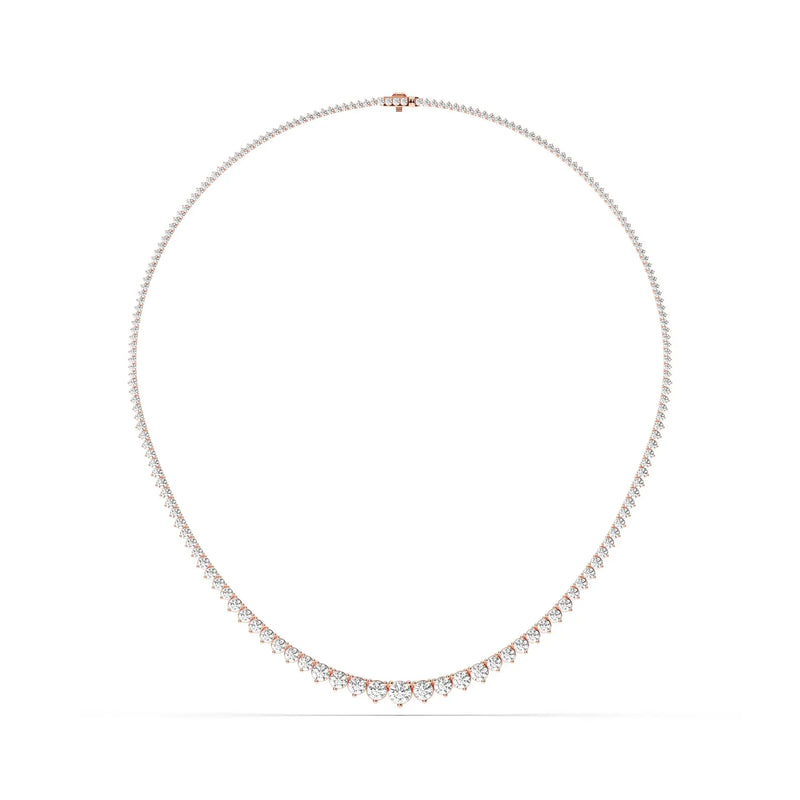 7 CT Classic Graduated Lab Grown Diamond Tennis Necklace in 18K Solid Gold - Close Up
