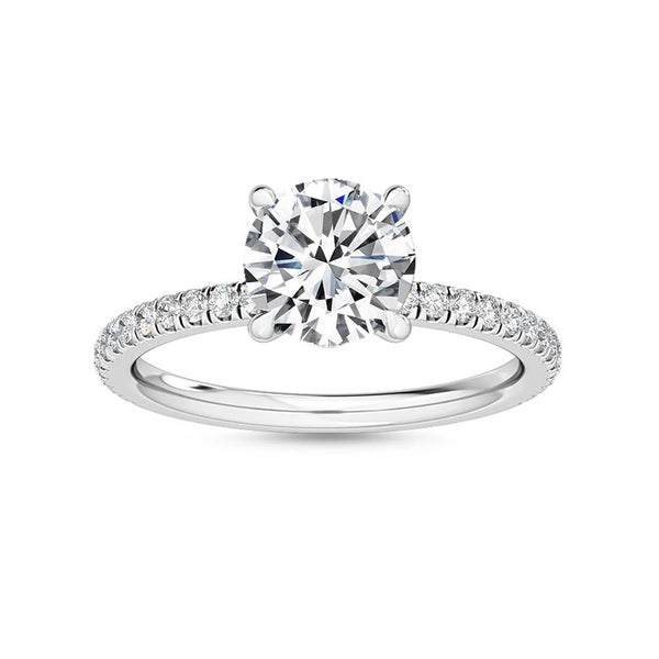 18K Solid Gold 2.57 CT Natural Diamond Round Center with Pavé Side Stones Solitaire Engagement Ring