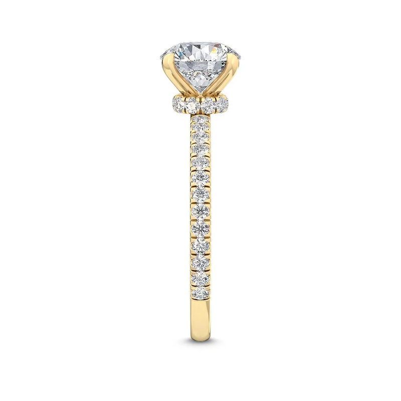 18K Solid Gold 2.57 CT Lab Grown Diamond Round Center with Pavé Side Stones Solitaire - Close Up