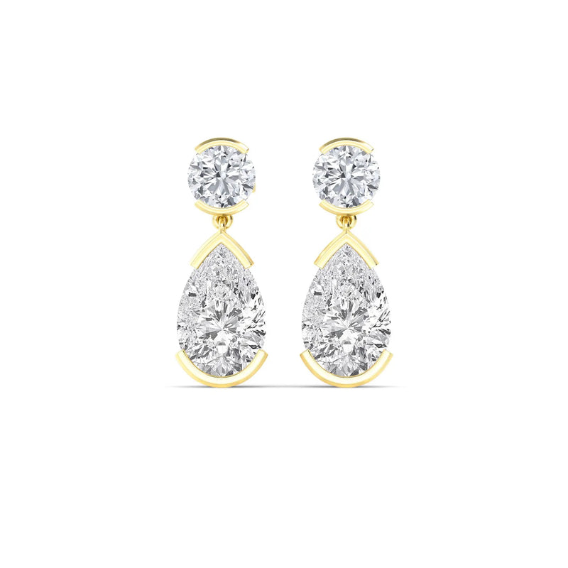 18K Solid Gold 2.19 Ct Pear & Round Cut Lab Grown Diamond Drop Earrings - Side View