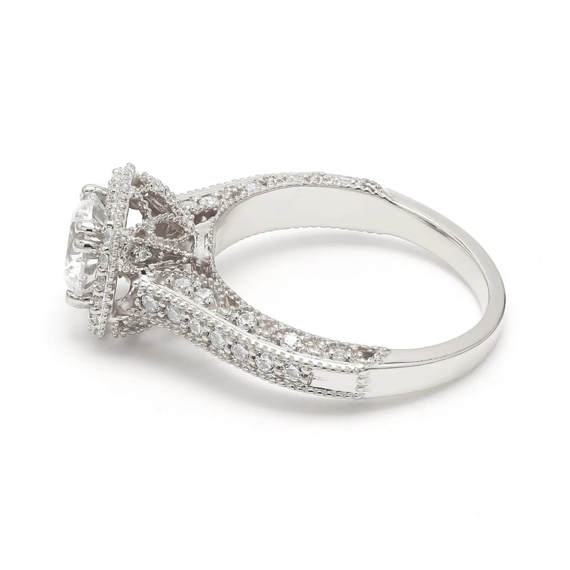 18K Solid Gold 0.83 CT Round Halo Lab Grown Diamond Engagement Ring - View 6 | Riyanika Jewels