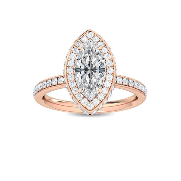 2.01 CT Marquise & Round Natural Diamond Engagement Ring in 18K Solid Gold - Side View | Riyanika Jewels