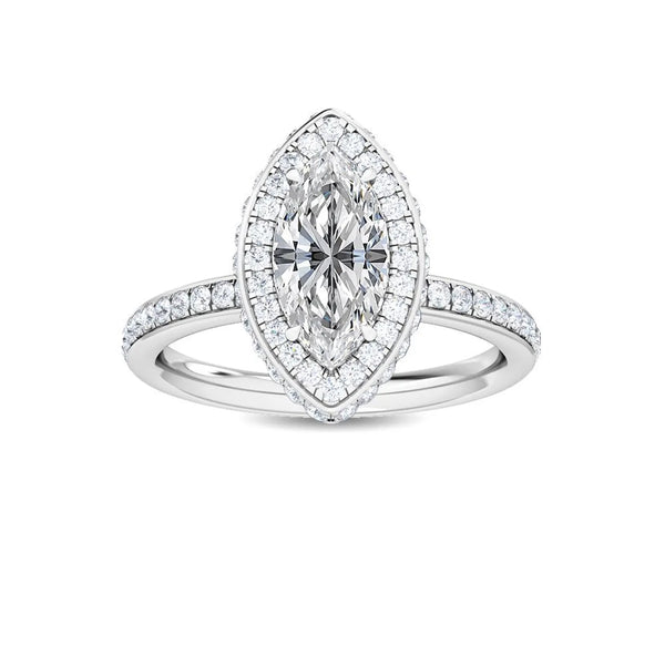 2.01 CT Marquise & Round Natural Diamond Engagement Ring in 18K Solid Gold