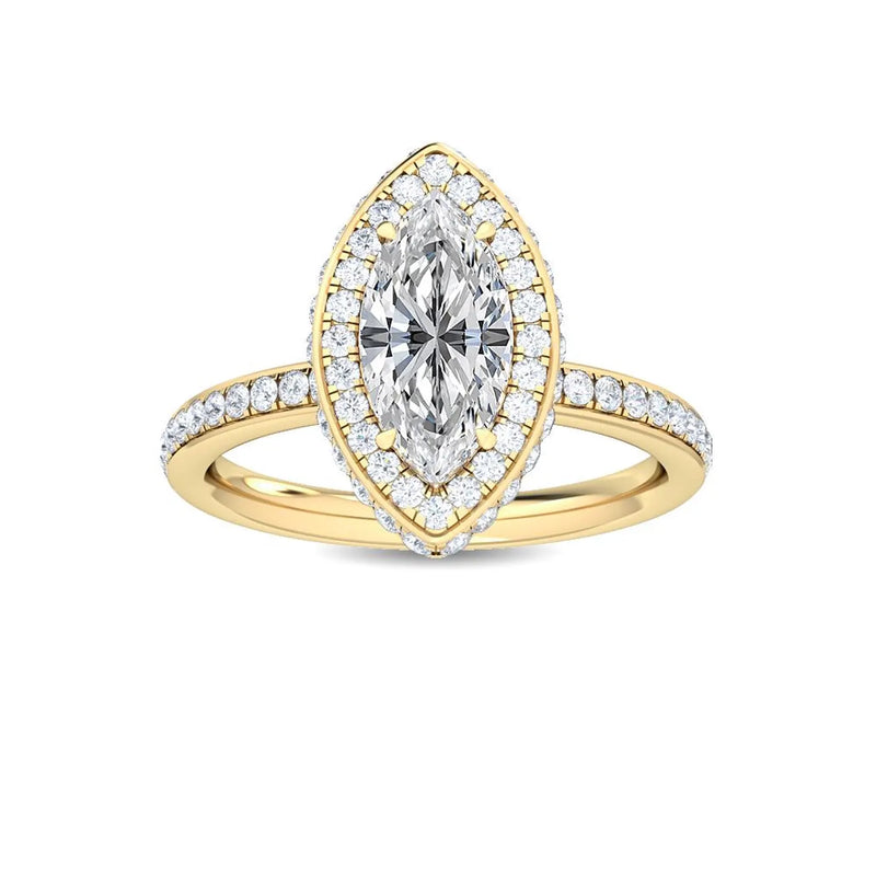 2.01 CT Marquise & Round Natural Diamond Engagement Ring in 18K Solid Gold - Detail