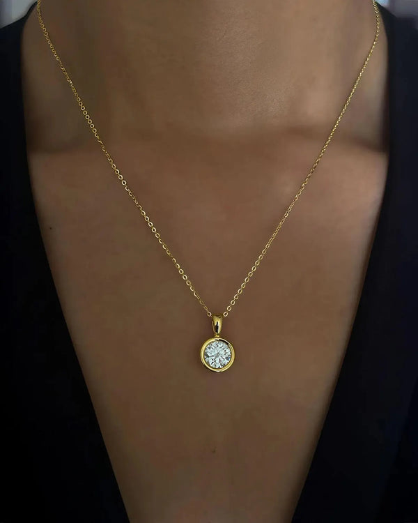 18K Solid Gold 1CT Round Cut Natural Diamond Solitaire Pendent Necklace - Side View | Riyanika Jewels