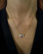 18K Solid Gold 2CT Emerald & Marquise Cut Lab Grown Diamond Necklace - Close Up | Riyanika Jewels