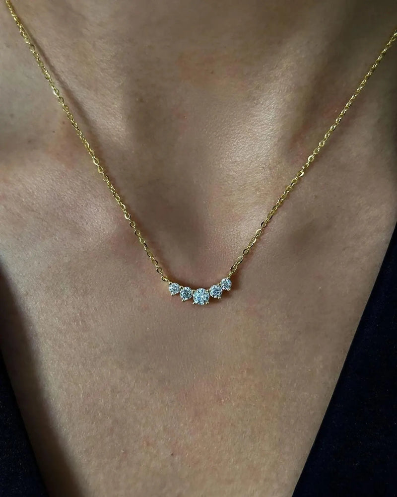18K Solid Gold 0.58 CTW 5 Diamond Prong Set Diamond Cluster Necklace - Detail | Riyanika Jewels