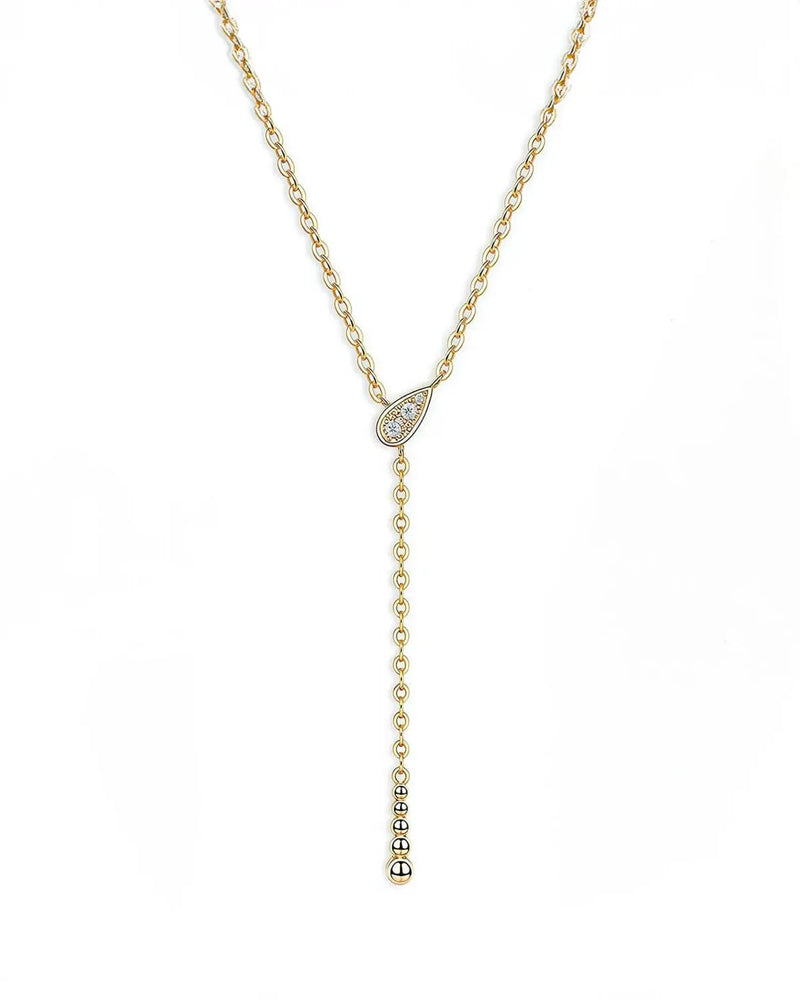 18K Solid Gold Diamond Lariat Necklace